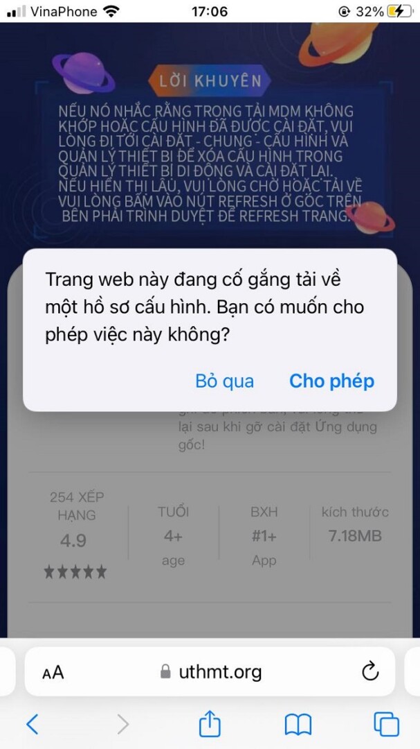 Cho phép ứng dụng được cài đặt